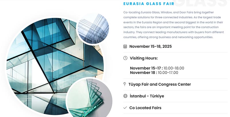 Eurasia Glass Fair 15-18 2025 in Istanboel, Turkije.